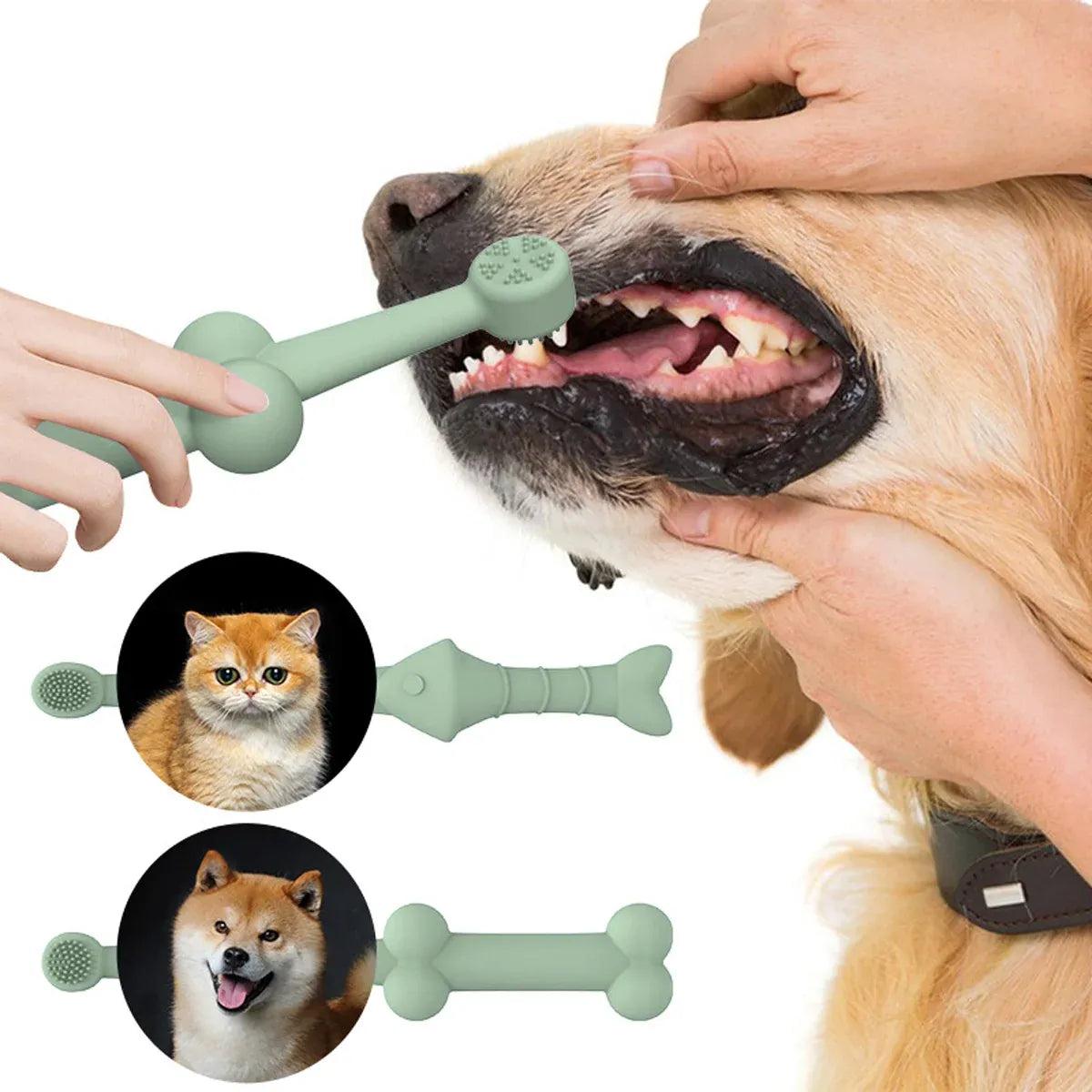 2PCS Pet Toothbrush Double for Dogs Cats Puppies Oral Hygiene Teeth Cleaning - Yellow