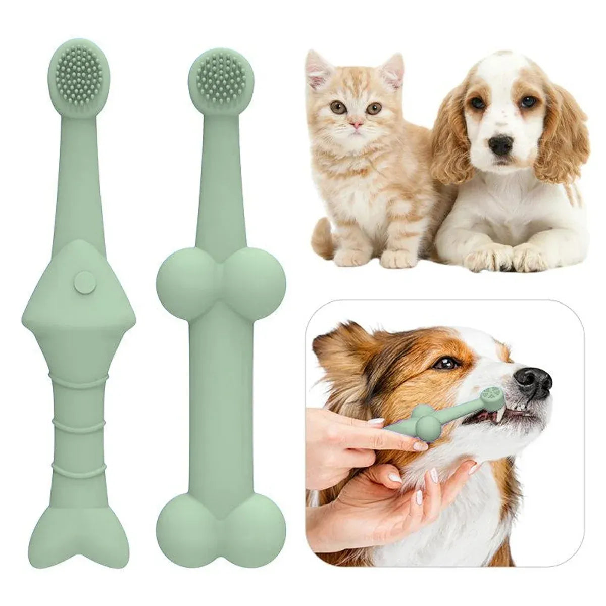 2PCS Pet Toothbrush Double for Dogs Cats Puppies Oral Hygiene Teeth Cleaning - Yellow
