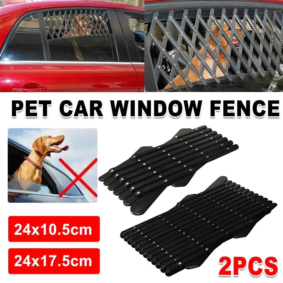 2pcs Retractable Car Window Guardrail for Dogs Cats Pet Barrier Fence - 24cmx17.5cm