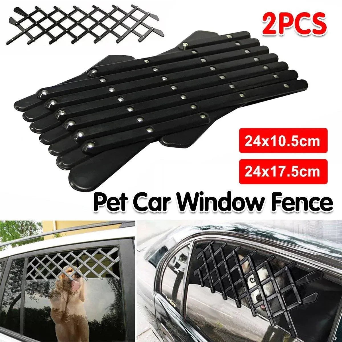 2pcs Retractable Car Window Guardrail for Dogs Cats Pet Barrier Fence - 24cmx17.5cm