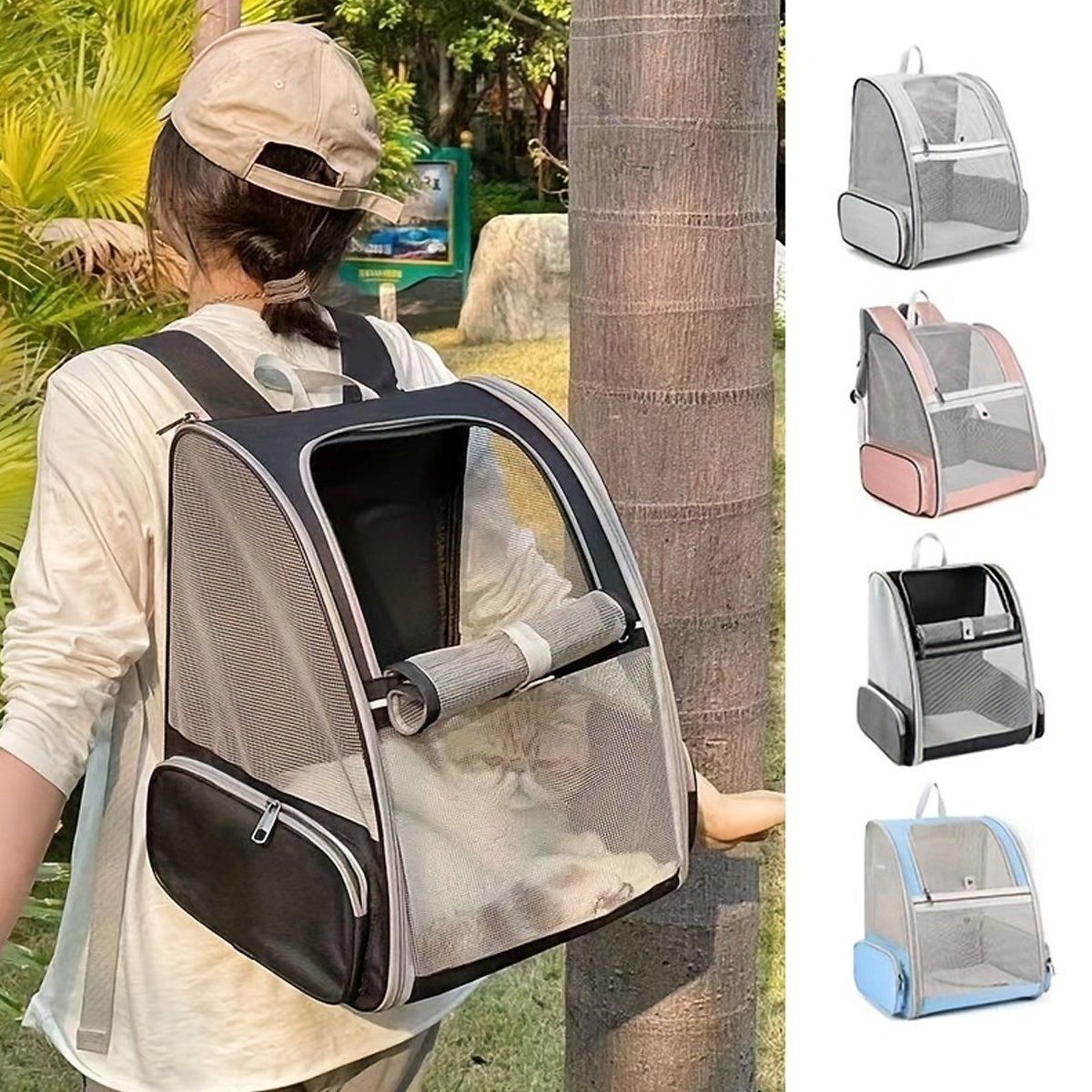 Large Foldable Breathable Portable Cat Dog Bag Outdoor Shoulder Pet Backpack - Pink