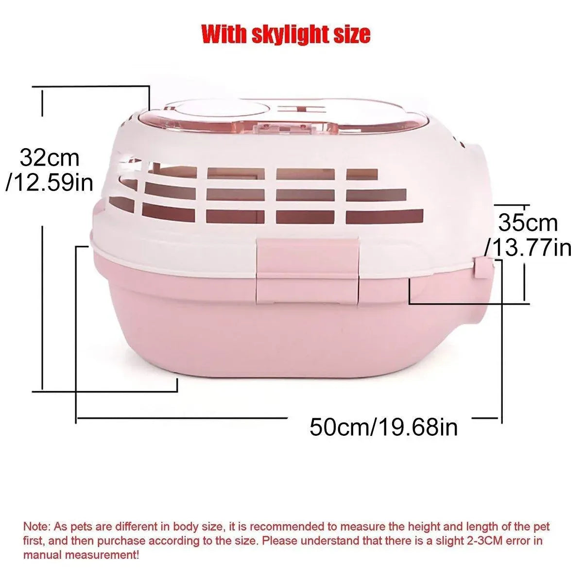 Dog and Cat Carrier Large Space Removable Sunroof Air Carrier for Pet Travel - Pink