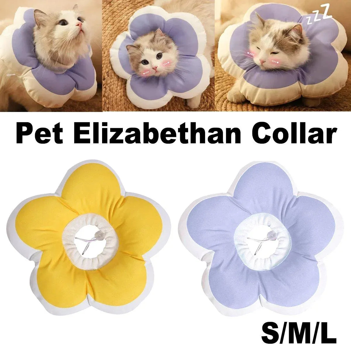 Elizabethan Cat Recovery Collar Anti Licking Pet Cone Protective Neck Ring - Purple-L