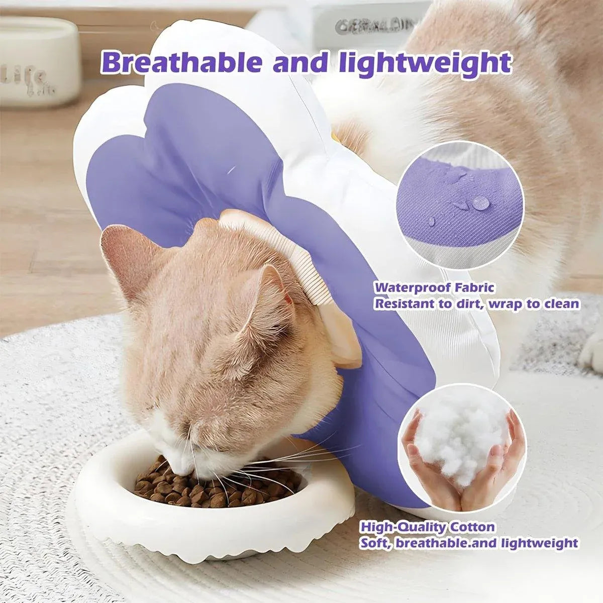 Elizabethan Cat Recovery Collar Anti Licking Pet Cone Protective Neck Ring - Purple-L