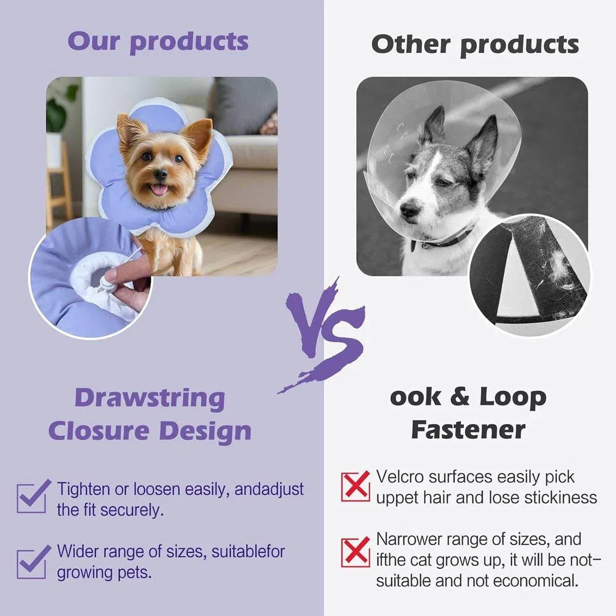 Elizabethan Cat Recovery Collar Anti Licking Pet Cone Protective Neck Ring - Purple-L