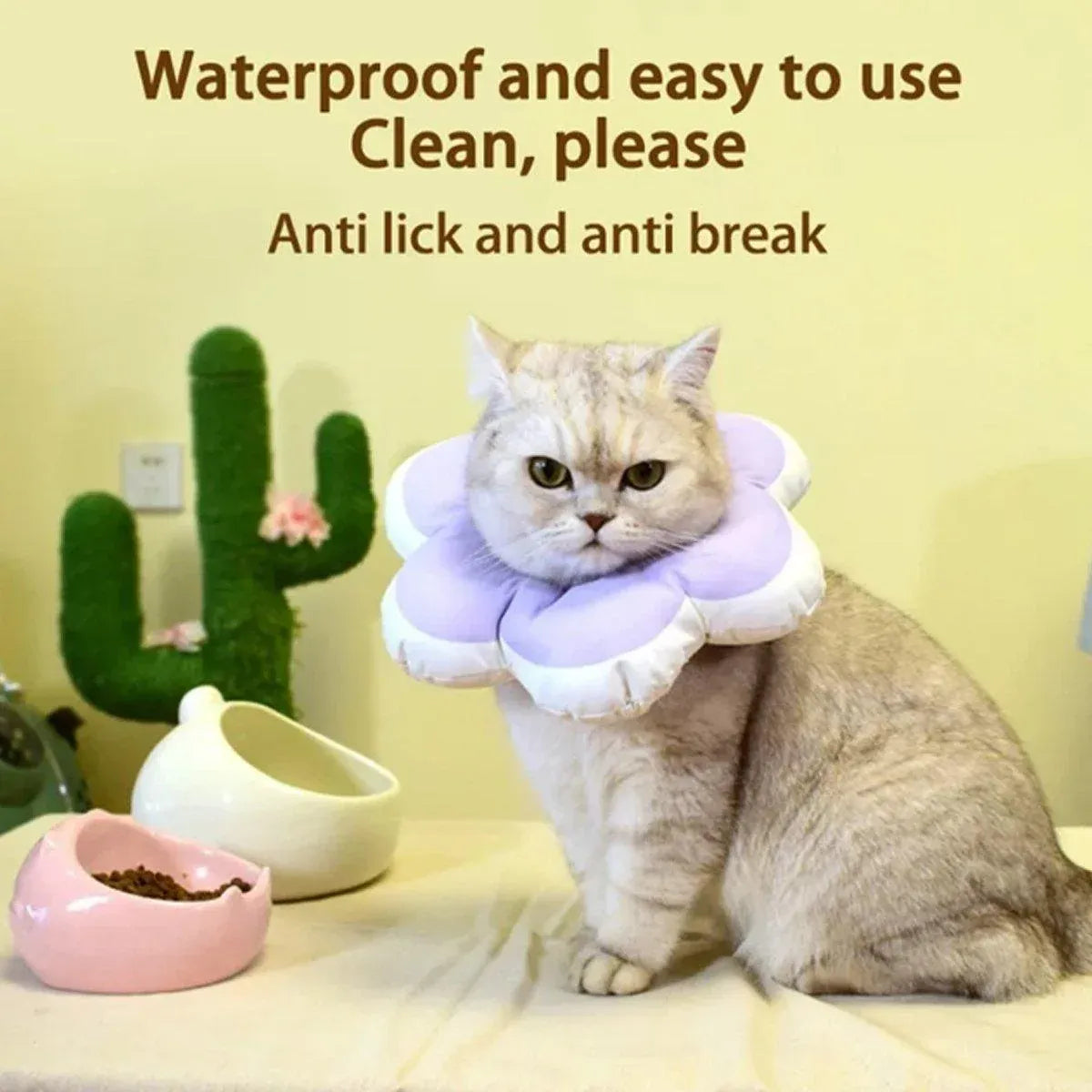 Elizabethan Cat Recovery Collar Anti Licking Pet Cone Protective Neck Ring - Yellow-L