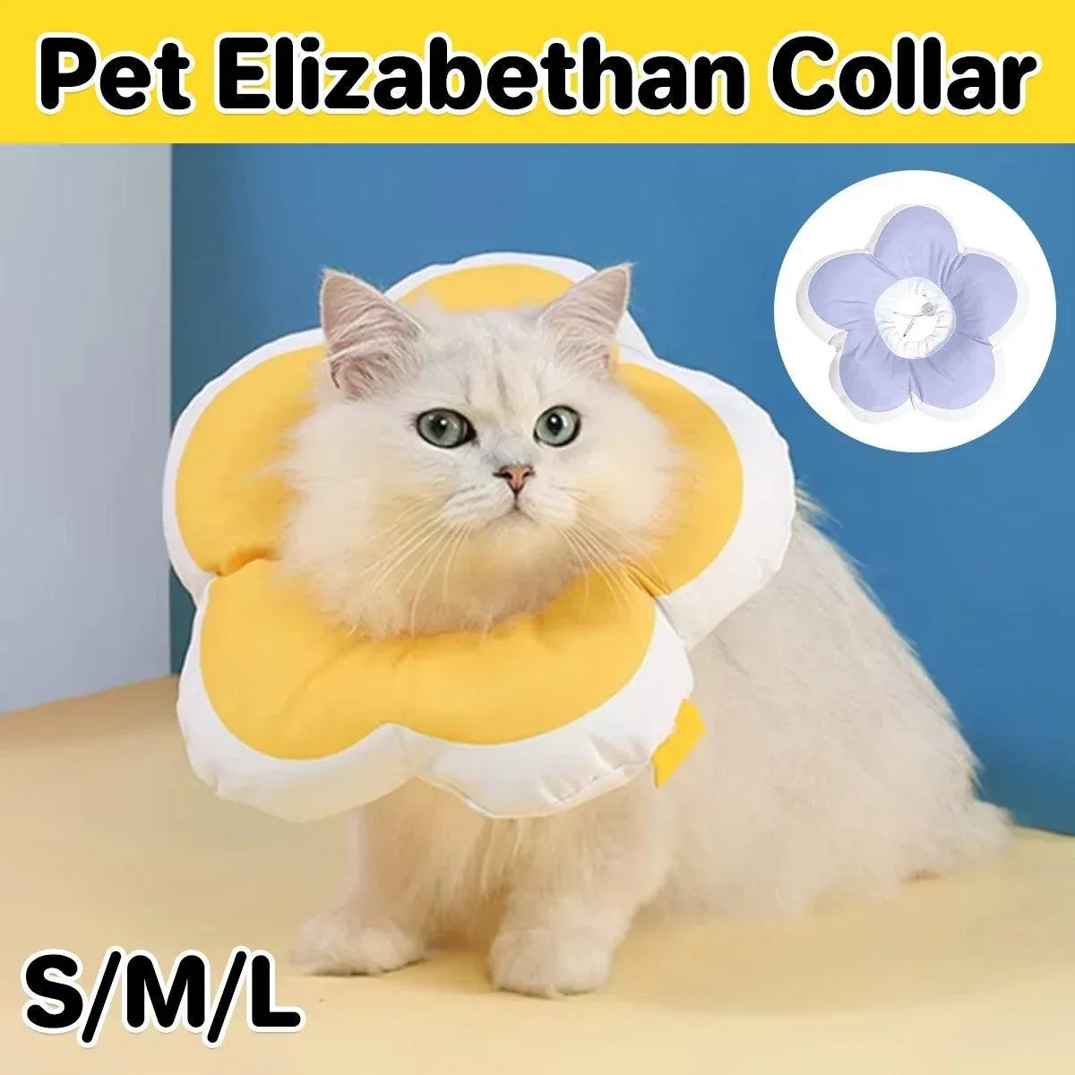 Elizabethan Cat Recovery Collar Anti Licking Pet Cone Protective Neck Ring - Yellow-M