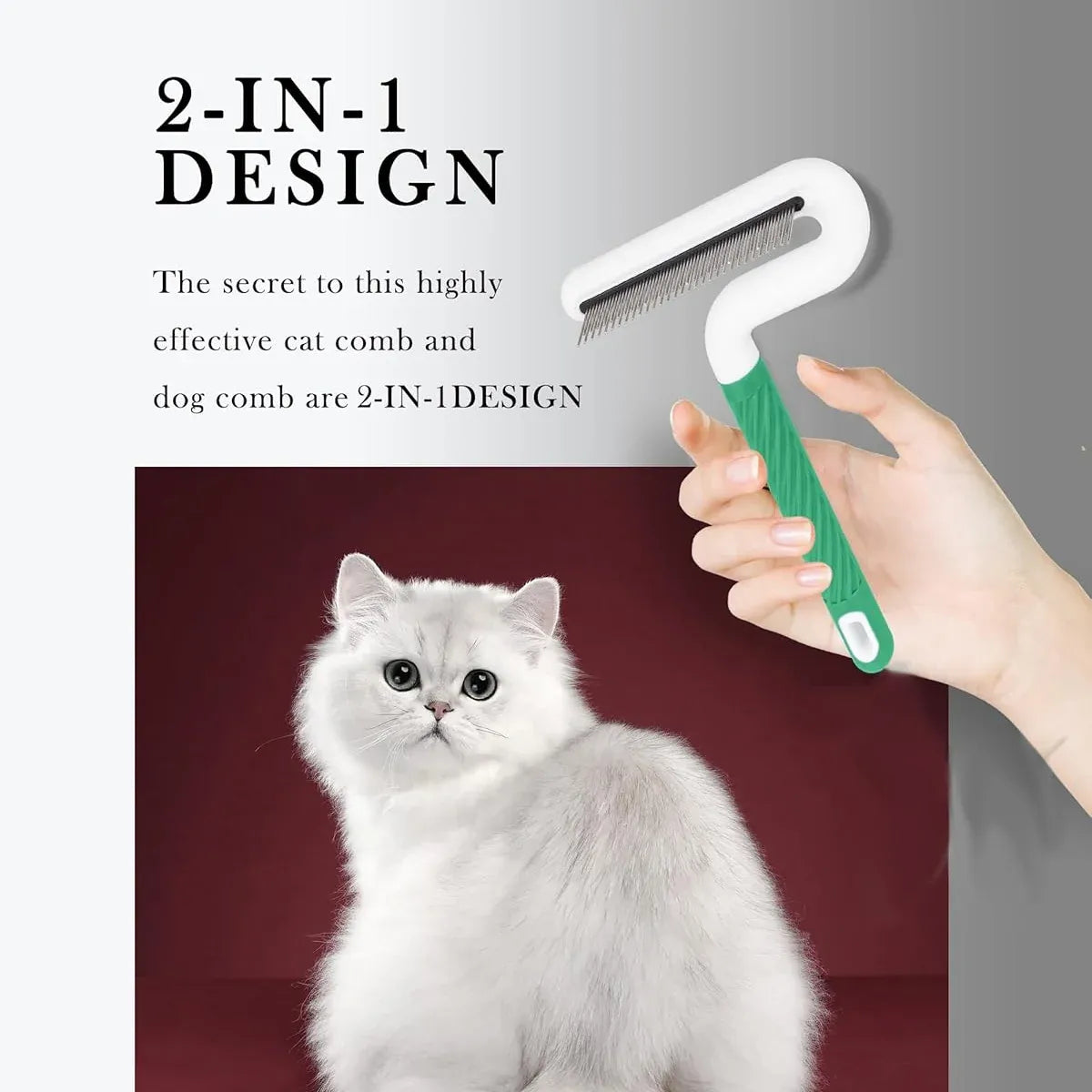 T Type Pet Grooming Rake Comb Stainless Steel for Dogs Cats Hair Length Control - Green