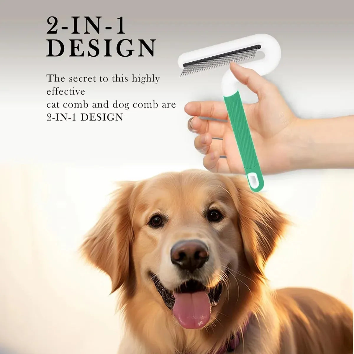 T Type Pet Grooming Rake Comb Stainless Steel for Dogs Cats Hair Length Control - Green