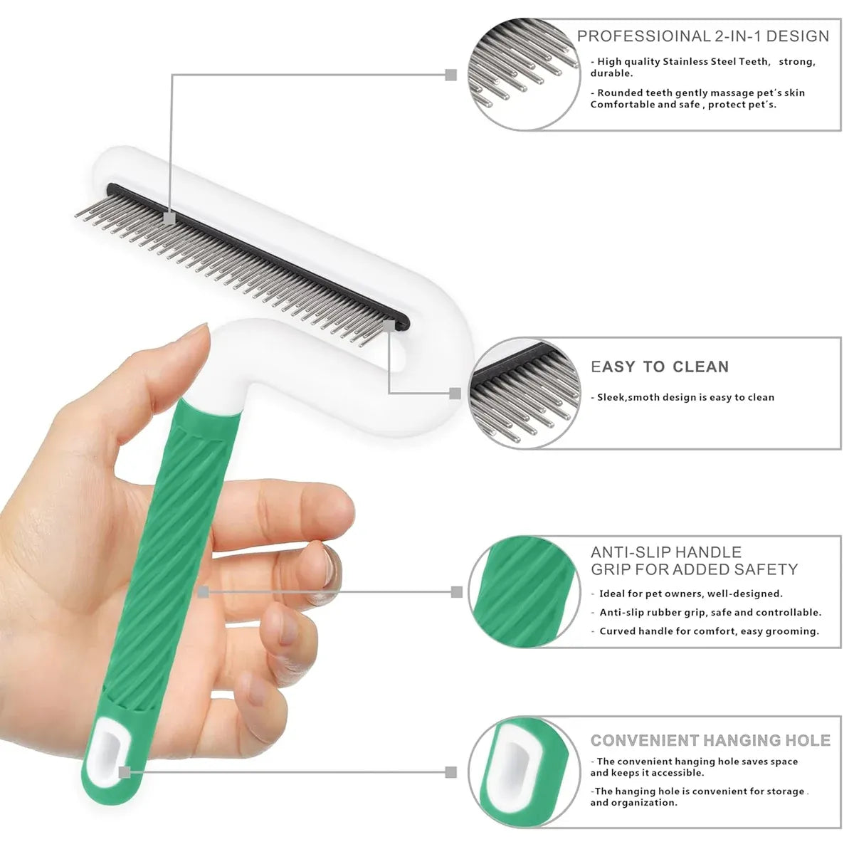 T Type Pet Grooming Rake Comb Stainless Steel for Dogs Cats Hair Length Control - Grey