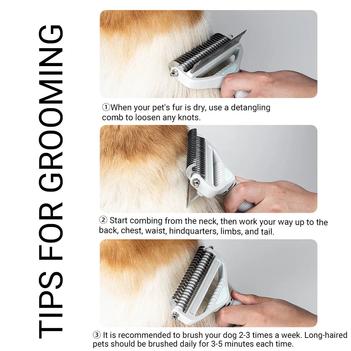 Pet Grooming Brush Hair Removal Anti Tangle Cat Dog Home Detangling Comb Pets - L
