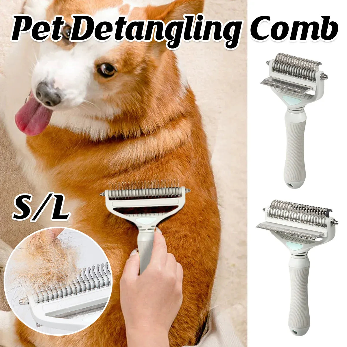 Pet Grooming Brush Hair Removal Anti Tangle Cat Dog Home Detangling Comb Pets - L