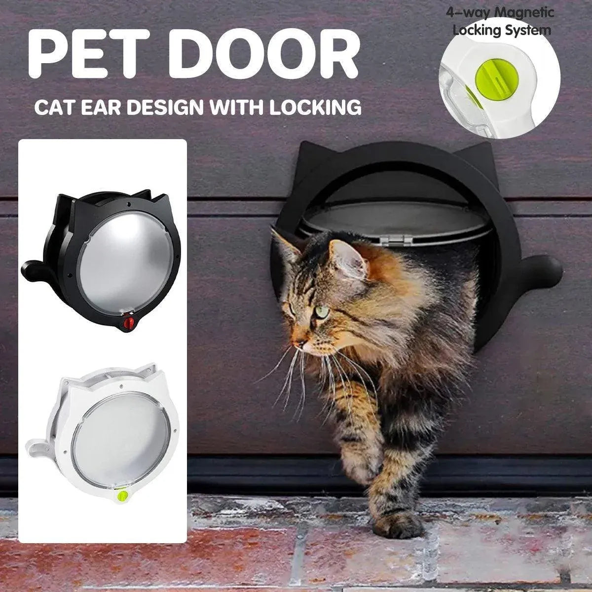 Cat Ear Pet Door for Cats and Dogs Easy In and Out Access Durable Pet Supplies - White