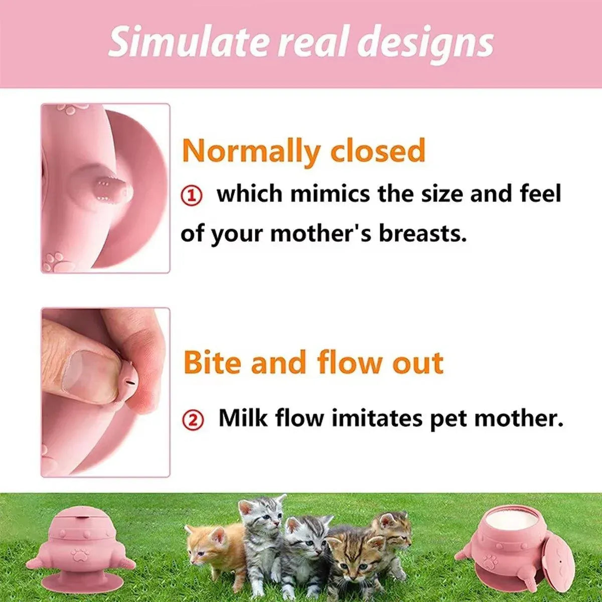 Silicone Pet Feeding Device Anti-choking Bionic Breast-feeding Water Feeder - Pink