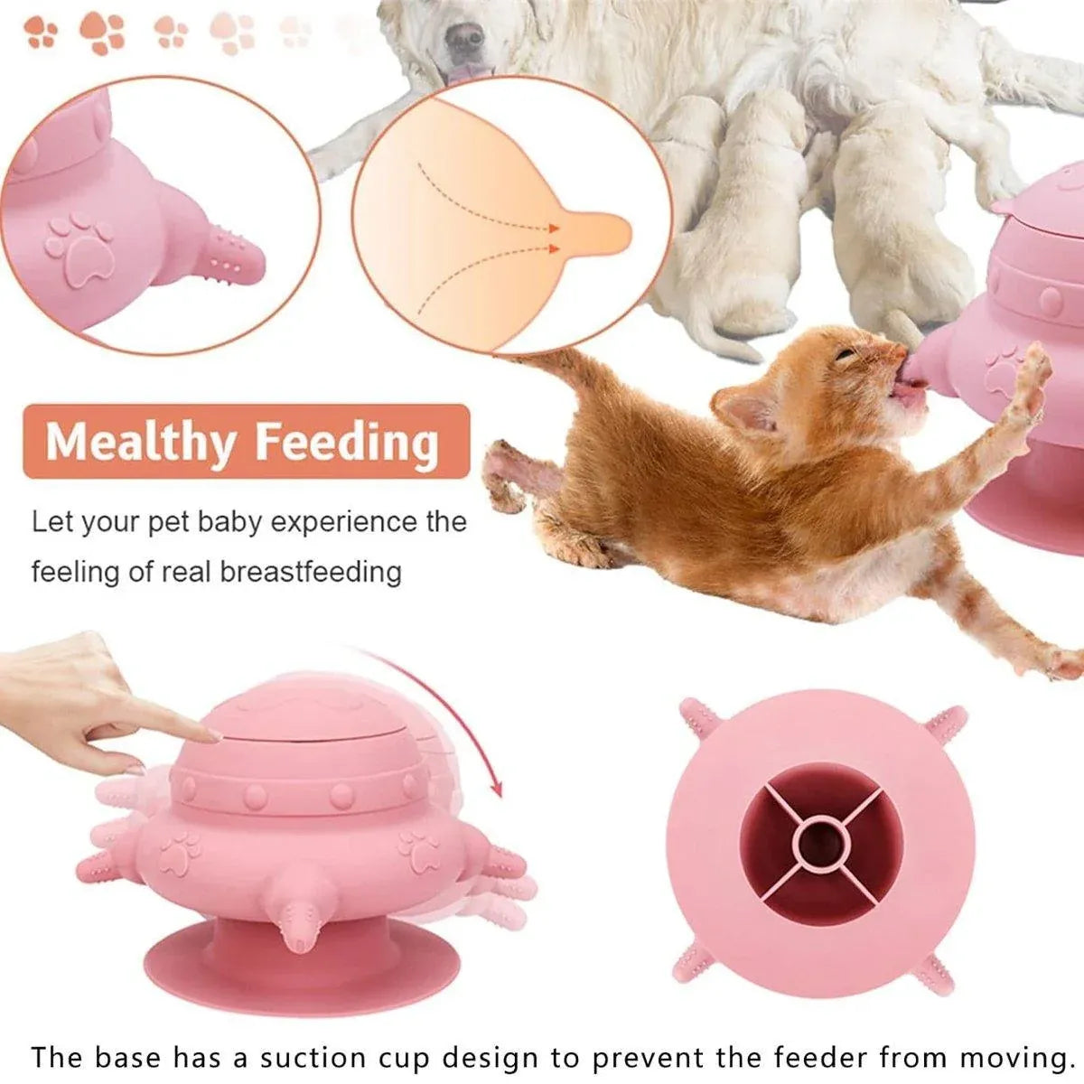 Silicone Pet Feeding Device Anti-choking Bionic Breast-feeding Water Feeder - Pink