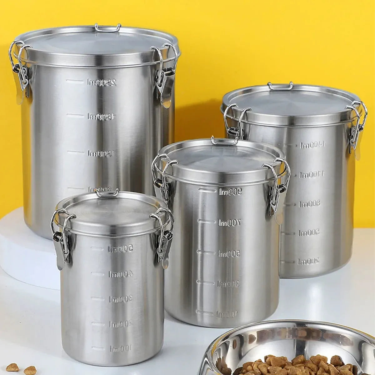 Stainless Steel Pet Food Storage Bucket Dog Cat Grain Container Bin Kitchen - 1000ml