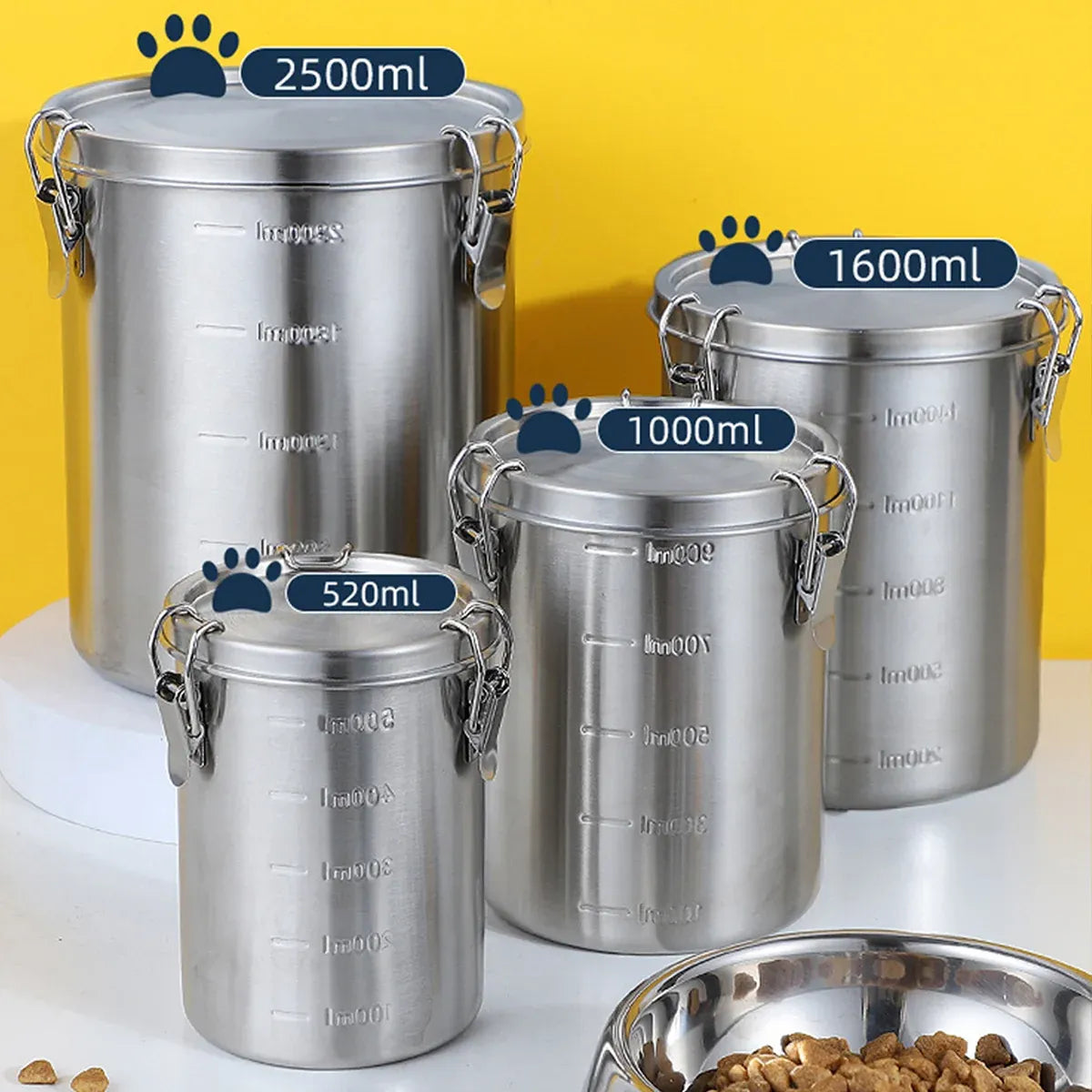 Stainless Steel Pet Food Storage Bucket Dog Cat Grain Container Bin Kitchen - 2500ml