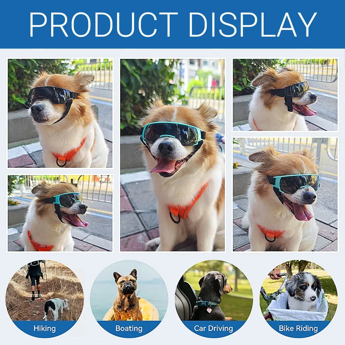 Pet Dog Sunglasses Goggles UV Eye Shield for Small Dogs Outdoor Travel Sunshade - Black
