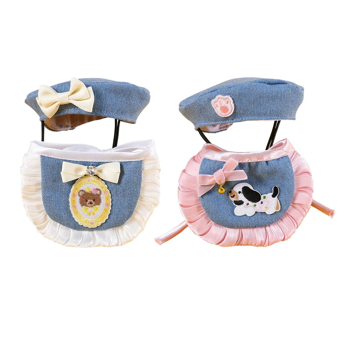 Pet Clothes Set Lace Bib with Hat Soft Cotton for Dogs Cats Wear Decoration - Pink