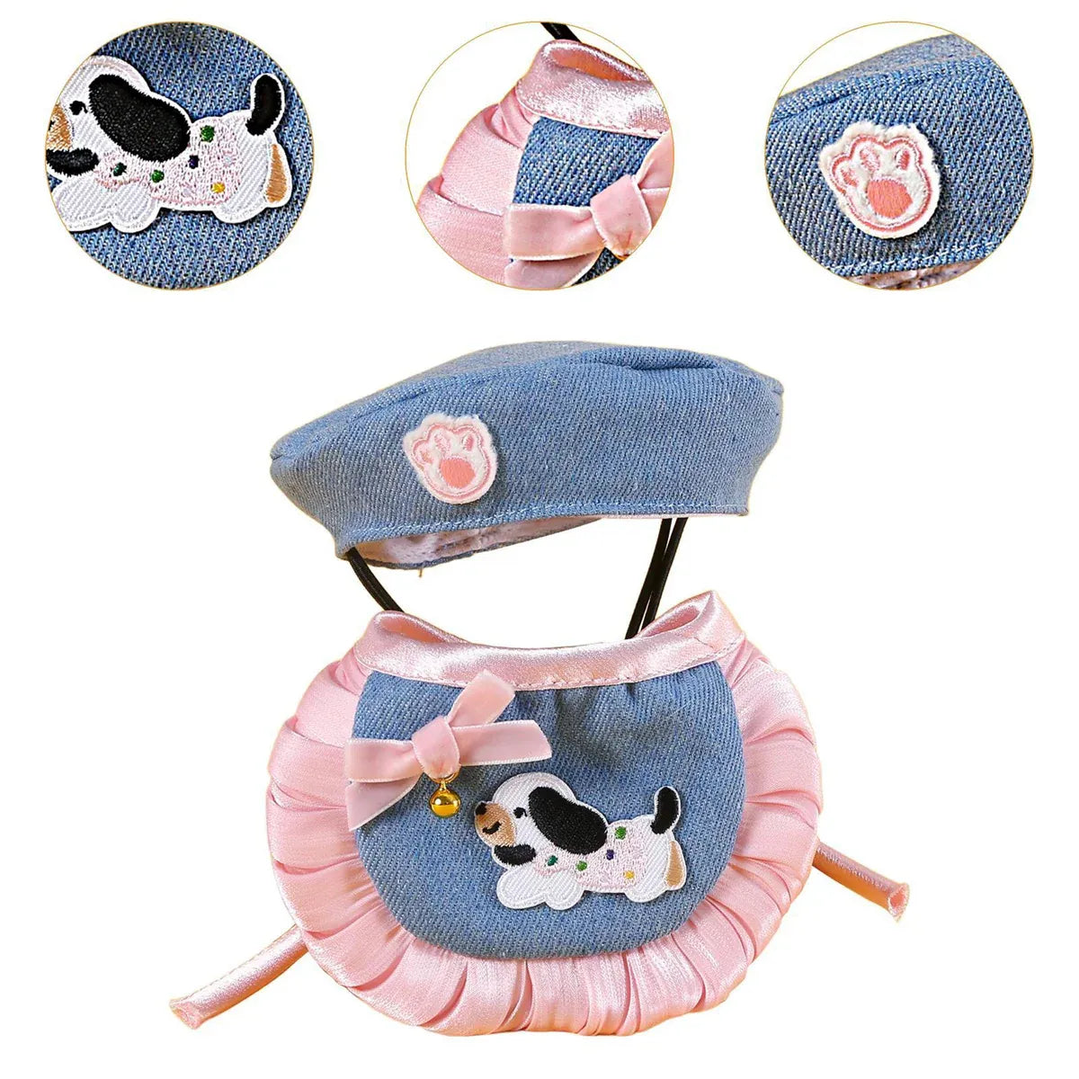 Pet Clothes Set Lace Bib with Hat Soft Cotton for Dogs Cats Wear Decoration - White