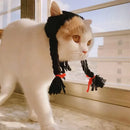 Cat Headwear Handmade Braid Hat Cat Wig Hat Cat Hair Accessory Pet Decoration - Black