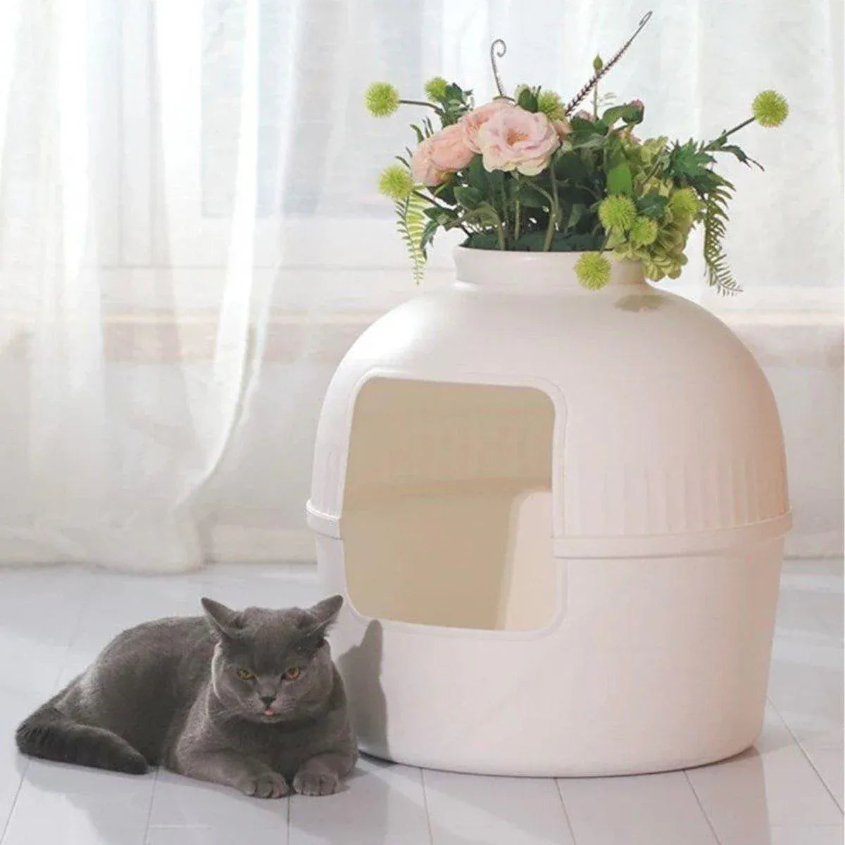 Plastic Pet Kennel Small Dog Cat Litter Box Teddy Villa Easy Clean Hair Guard - Brown