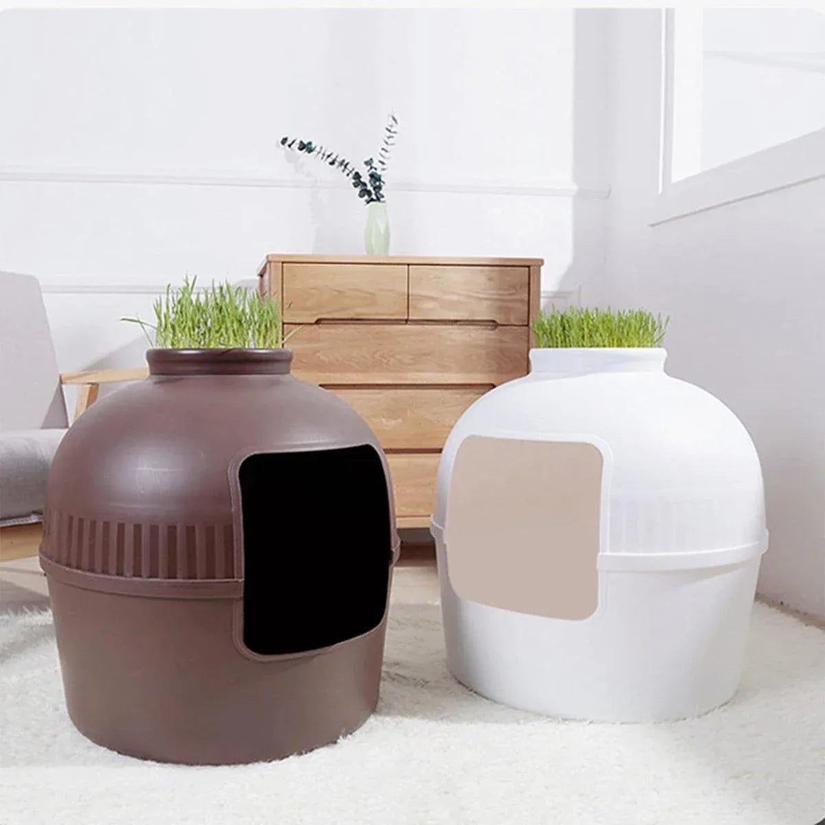 Plastic Pet Kennel Small Dog Cat Litter Box Teddy Villa Easy Clean Hair Guard - Brown