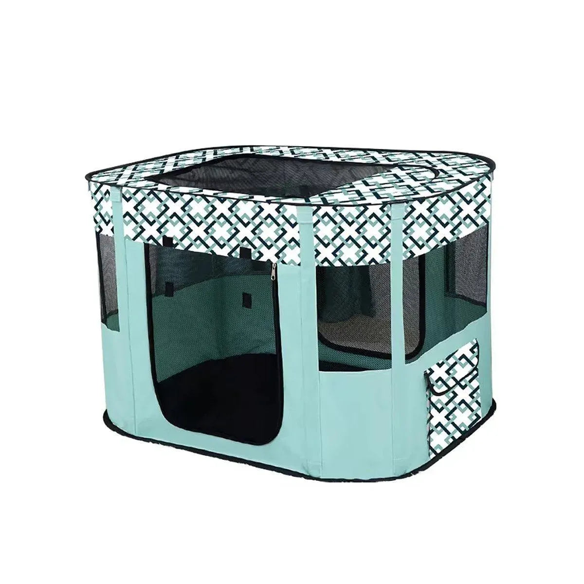 Foldable Cat Dog Kennel Pet Delivery Cage Portable Pet Fence Tent - Cyan-M