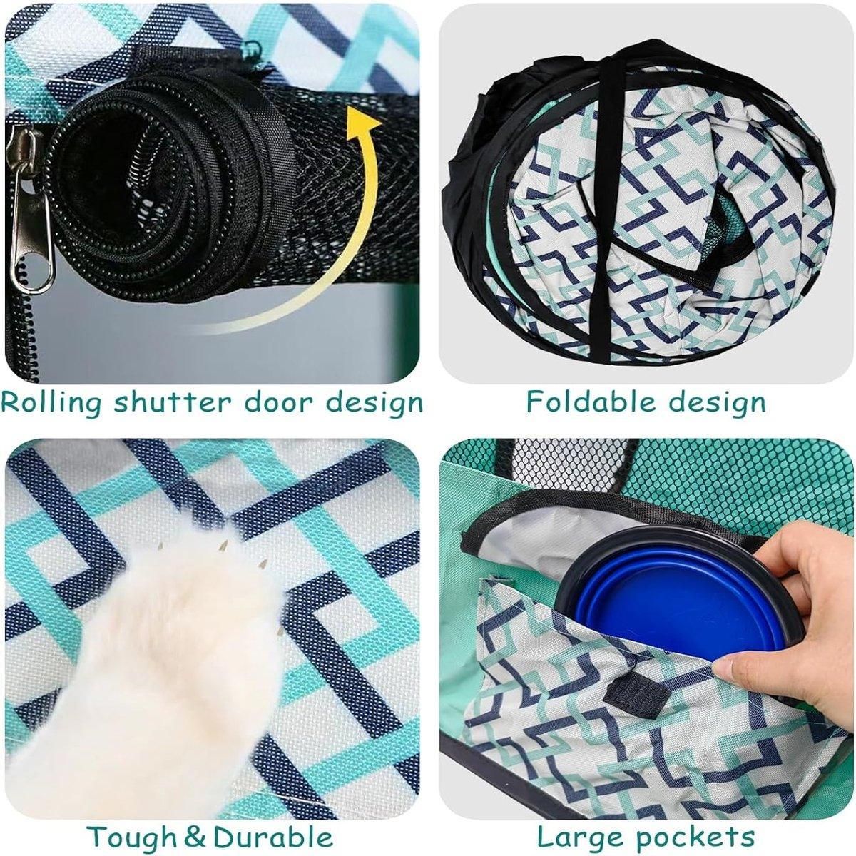 Foldable Cat Dog Kennel Pet Delivery Cage Portable Pet Fence Tent - Cyan-M