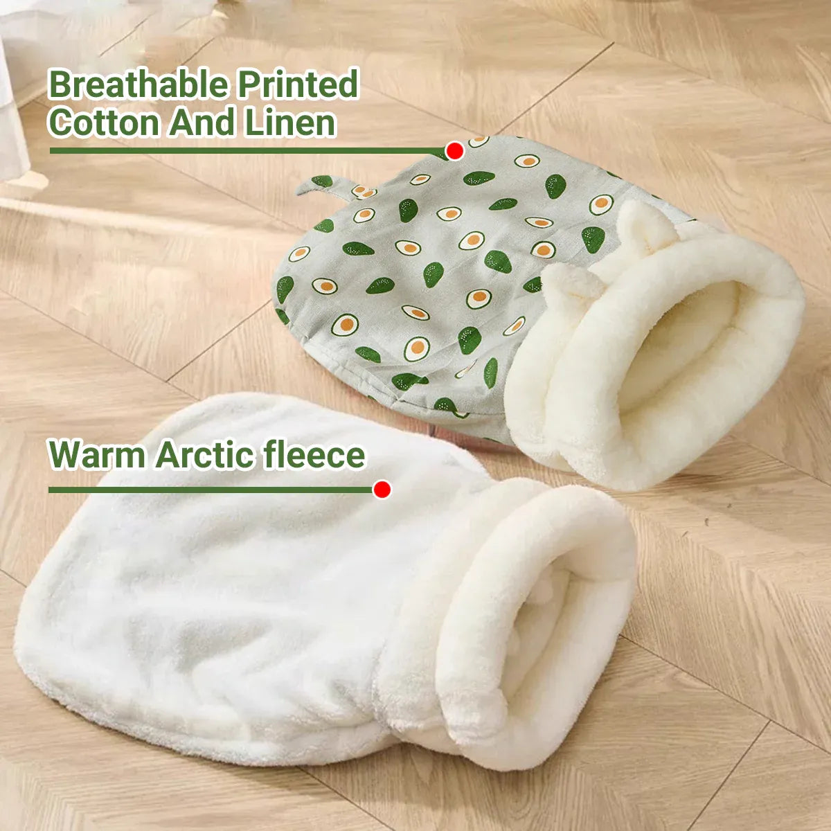 Semi Enclosed Warm Cat Sleeping Bag Comfortable Soft Fleece Pet Bed Easy Clean - Fish