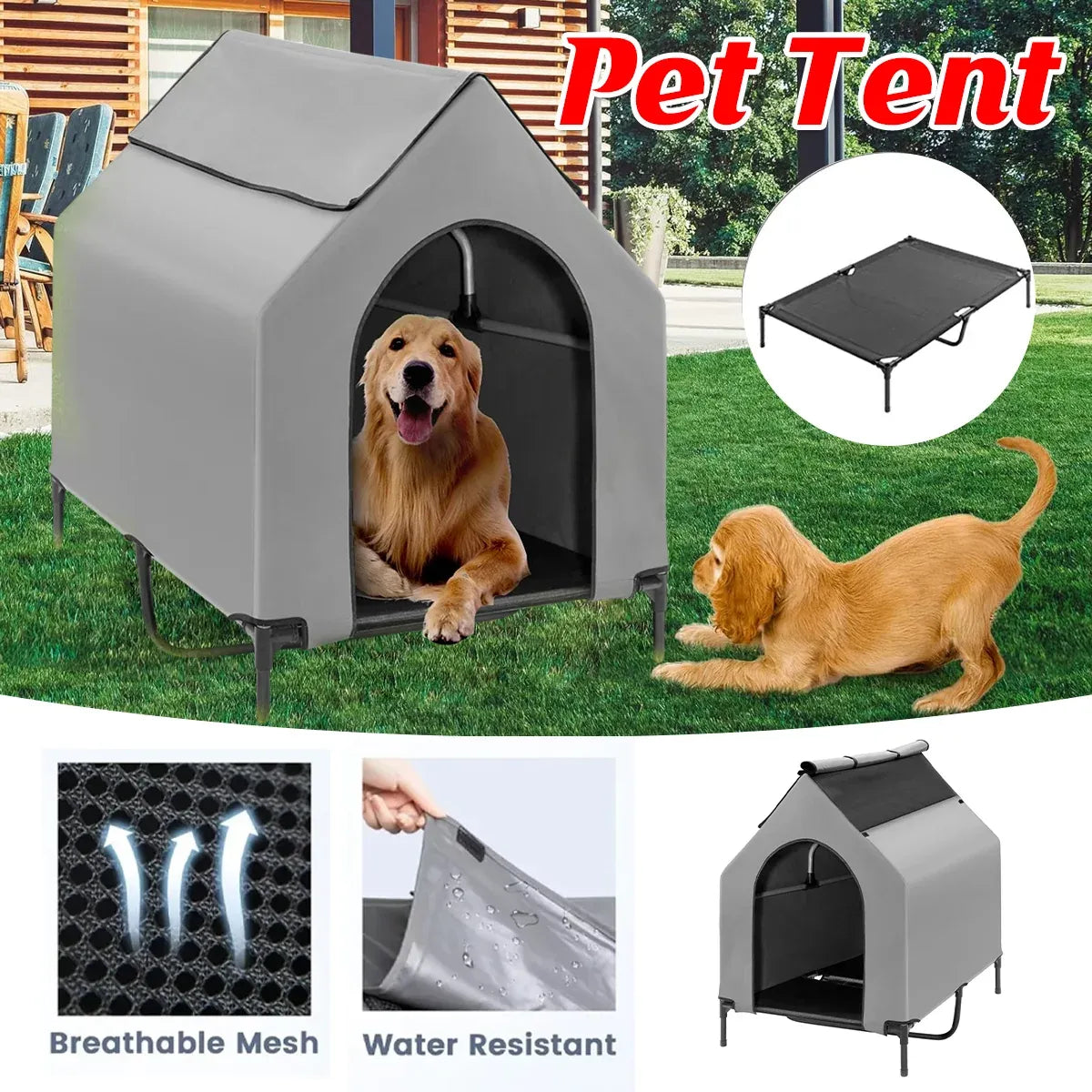 Outdoor Pet Camp Bed with Canopy Large Dogs Mesh Summer Breathable Kennel