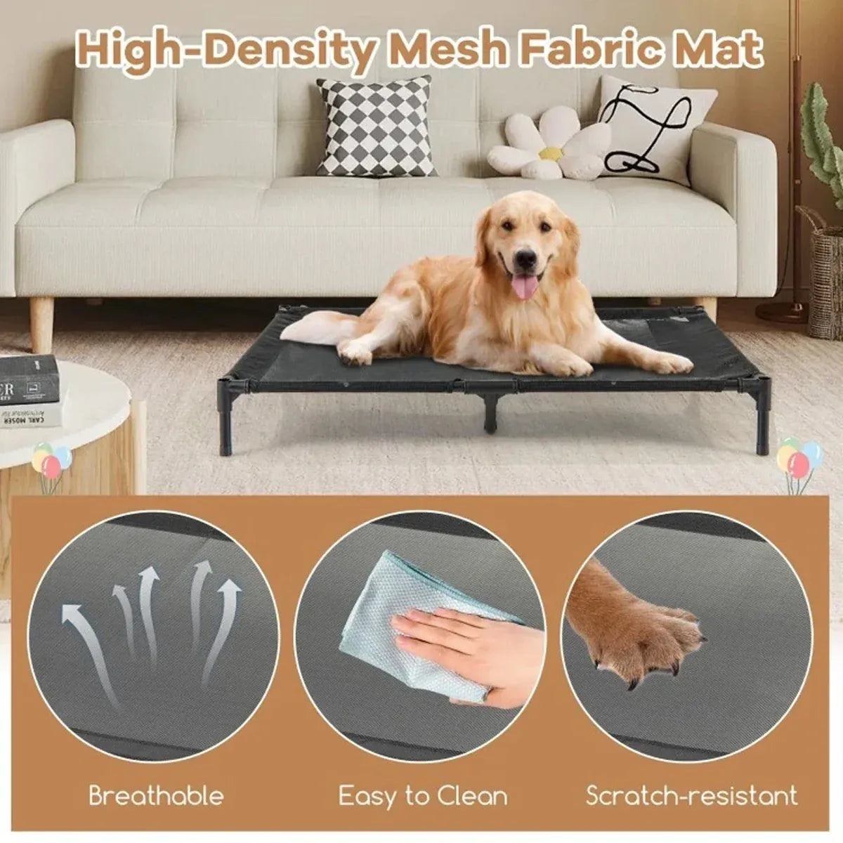 Outdoor Pet Camp Bed with Canopy Large Dogs Mesh Summer Breathable Kennel