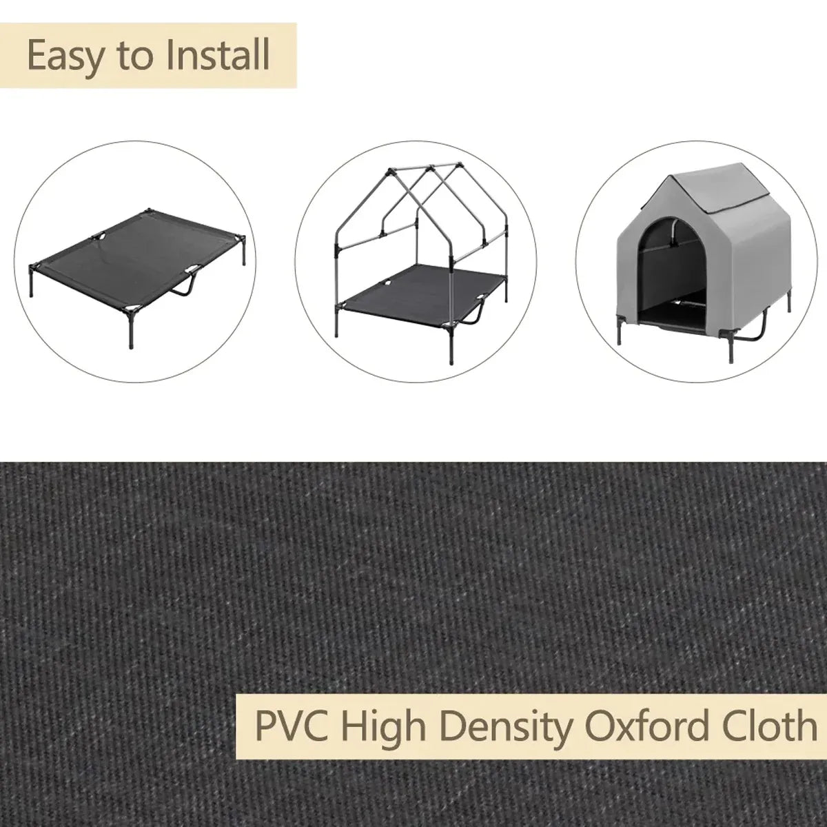 Outdoor Pet Camp Bed with Canopy Large Dogs Mesh Summer Breathable Kennel