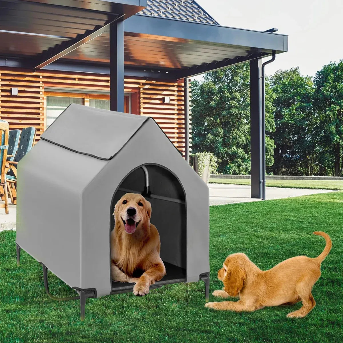 Outdoor Pet Camp Bed with Canopy Large Dogs Mesh Summer Breathable Kennel