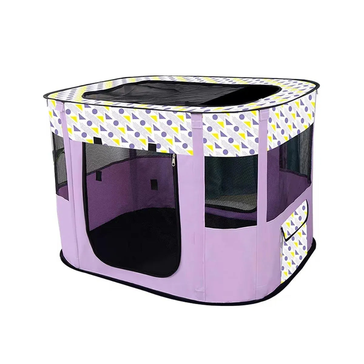 Foldable Cat Dog Kennel Pet Delivery Cage Portable Pet Fence Tent - Purple-L