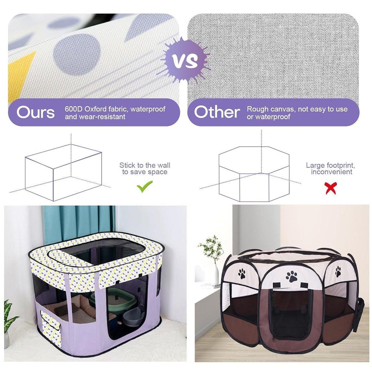 Foldable Cat Dog Kennel Pet Delivery Cage Portable Pet Fence Tent - Purple-L