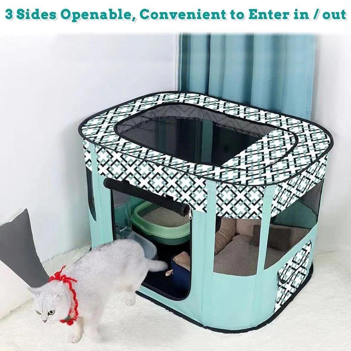 Foldable Cat Dog Kennel Pet Delivery Cage Portable Pet Fence Tent - Purple-L