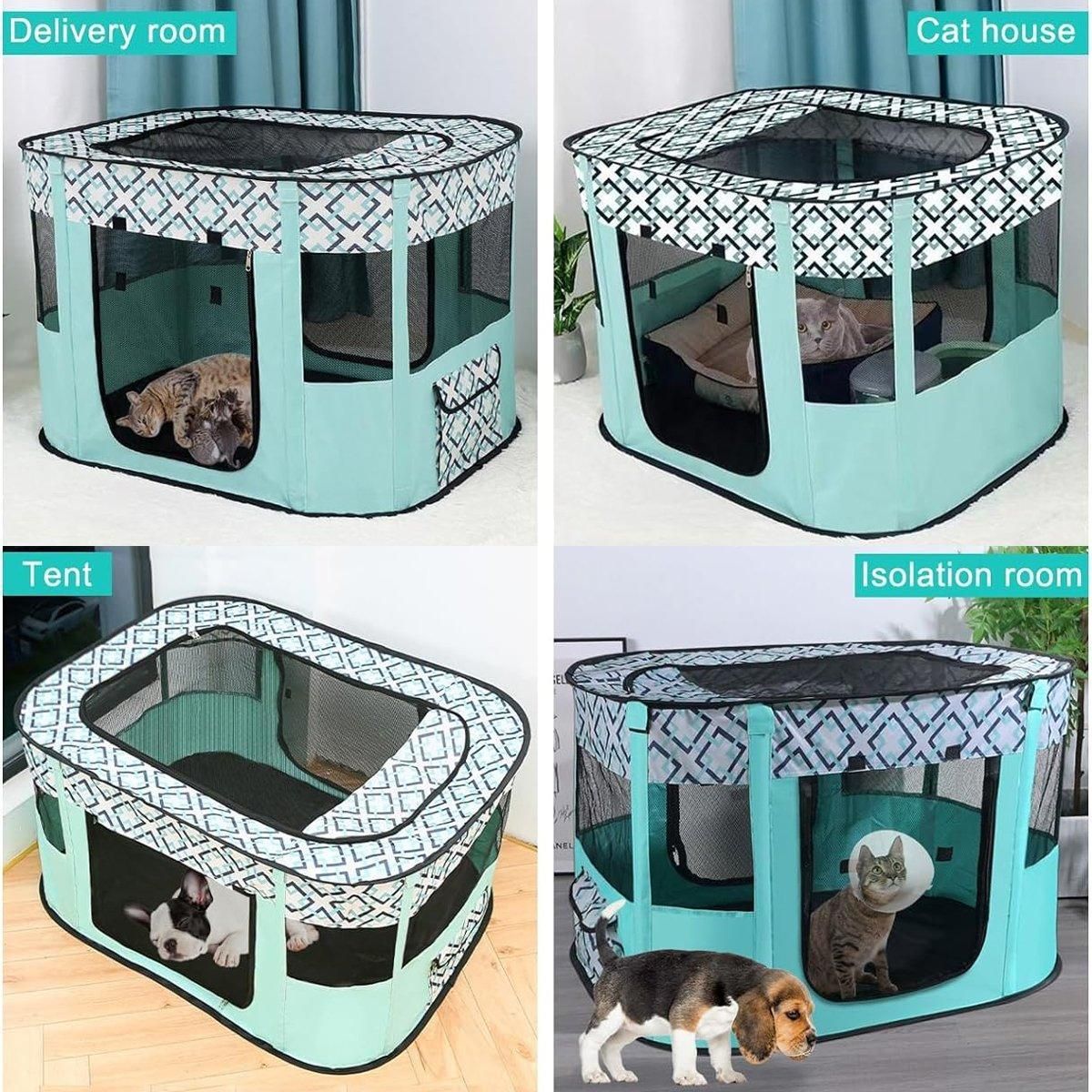 Foldable Cat Dog Kennel Pet Delivery Cage Portable Pet Fence Tent - Purple-L