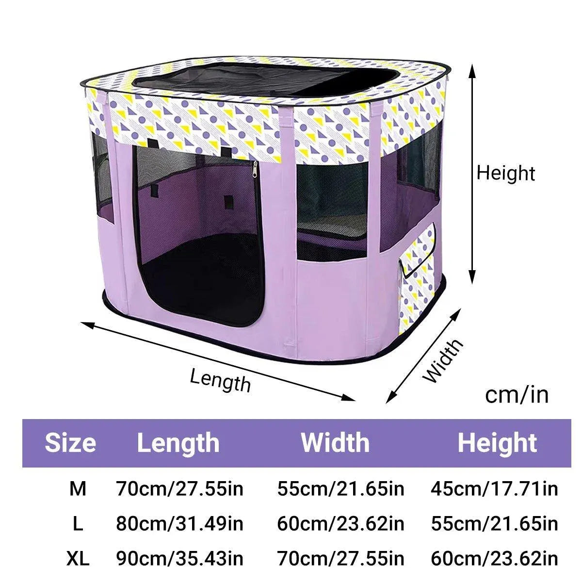 Foldable Cat Dog Kennel Pet Delivery Cage Portable Pet Fence Tent - Purple-M