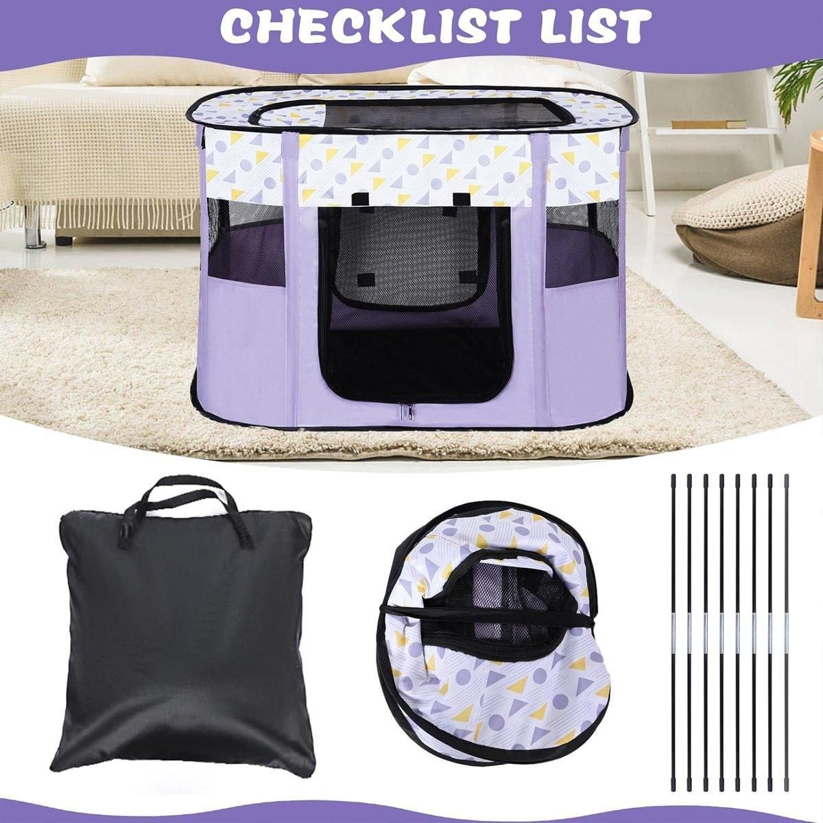 Foldable Cat Dog Kennel Pet Delivery Cage Portable Pet Fence Tent - Purple-M