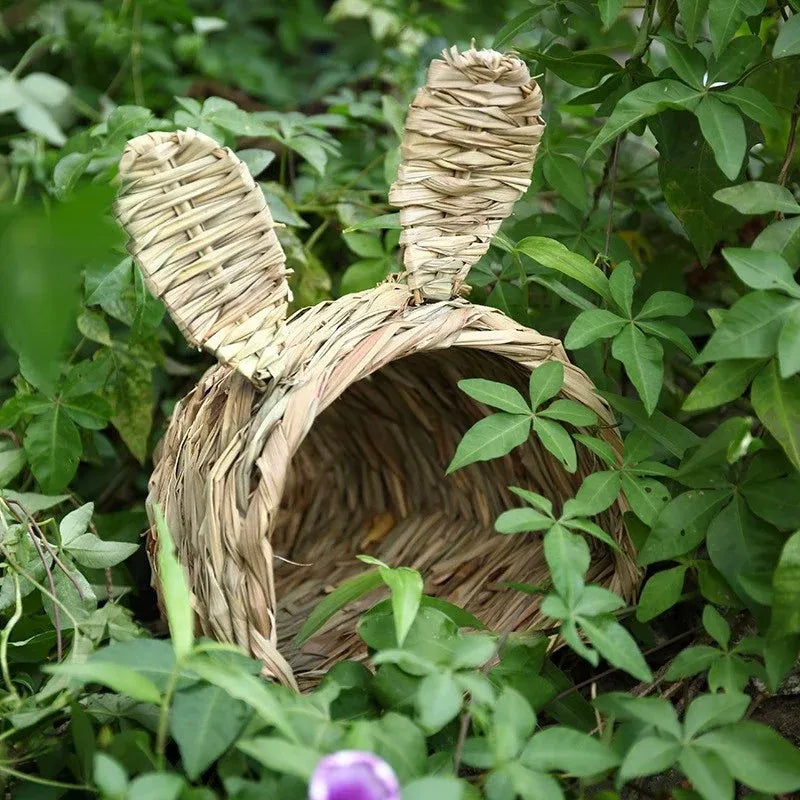 Rabbit Tunnel Nest Hamster Hideout Woven Grass Small Animal Play Tube