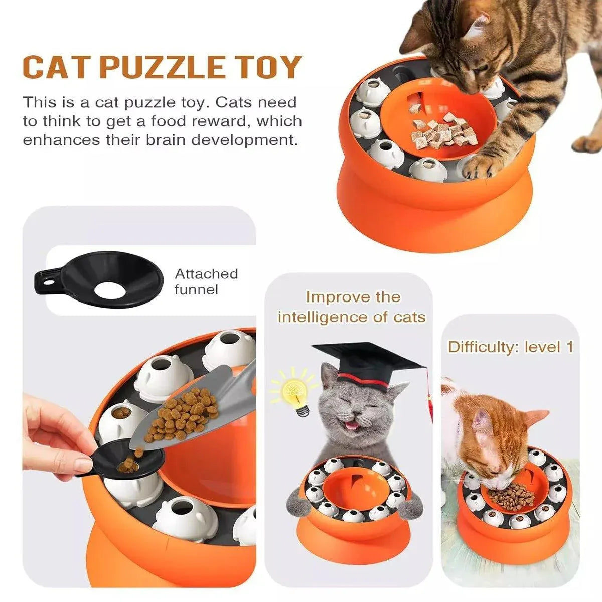 Pet Slow Feeder Interactive Cat Dog Food Dispenser Puzzle Toy for Healthy Eating - Orange