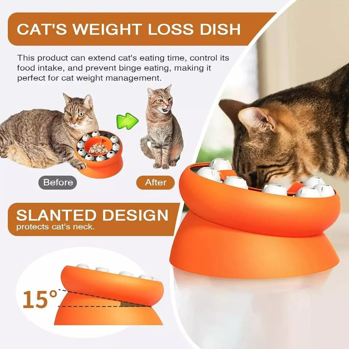 Pet Slow Feeder Interactive Cat Dog Food Dispenser Puzzle Toy for Healthy Eating - Orange