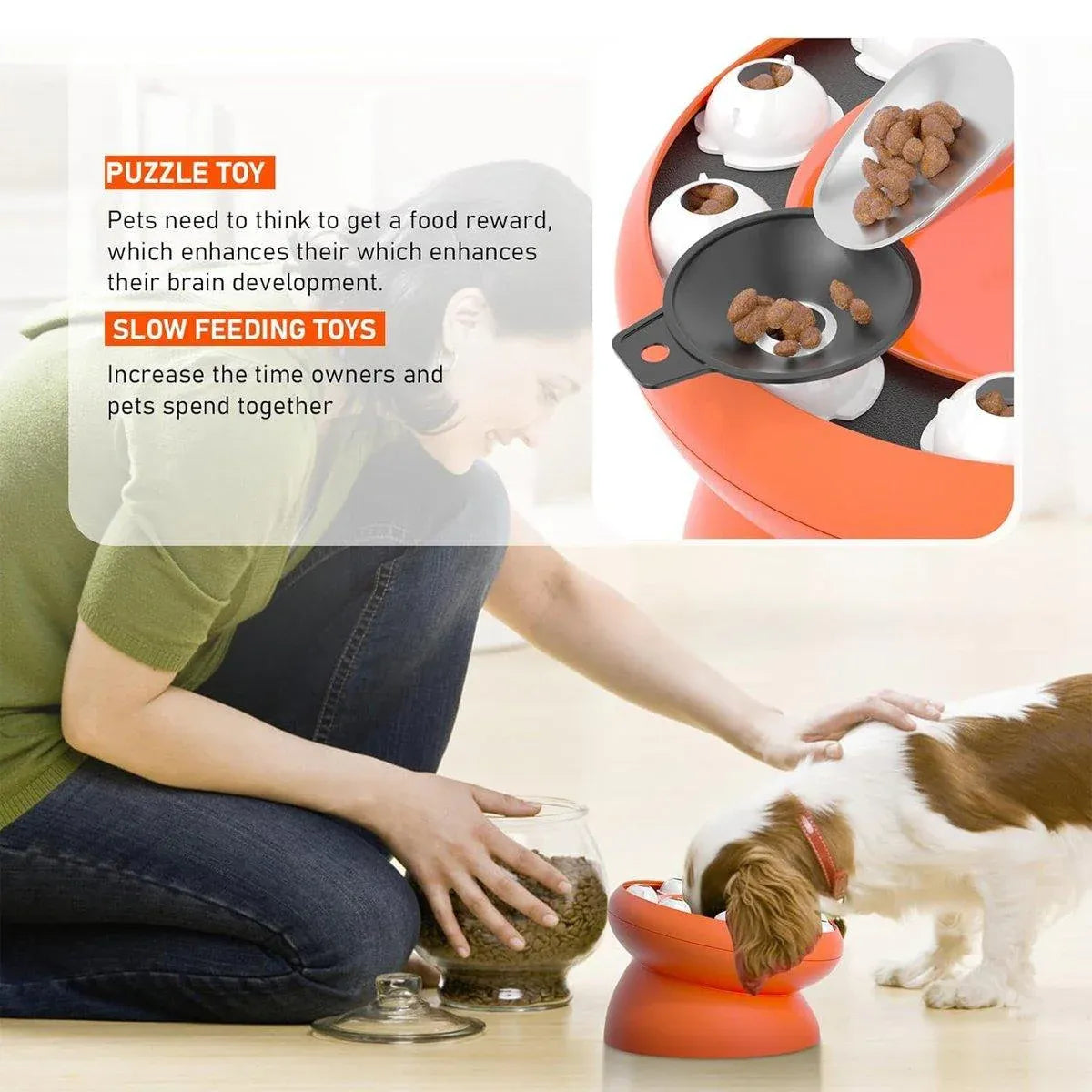 Pet Slow Feeder Interactive Cat Dog Food Dispenser Puzzle Toy for Healthy Eating - Orange