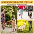 Dog Leash Cowhide Lead Heavy Duty Leather M Size Brown For Walking Training - Black