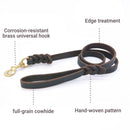 Dog Leash Cowhide Lead Heavy Duty Leather M Size Brown For Walking Training - Black