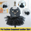 Autumn Winter Pet Dog Cat Dress Faux Leather Sequin Skirt Outfit for Small Dogs - L