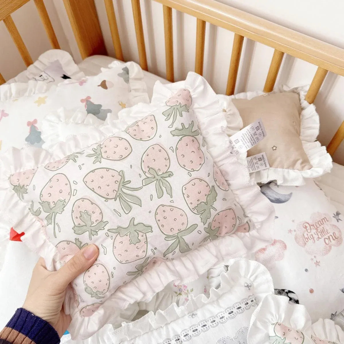 Lace Cat Pillow Soft Pet Cushion for Sleeping Comfortable Kitty Bed Cushion - White Strawberry