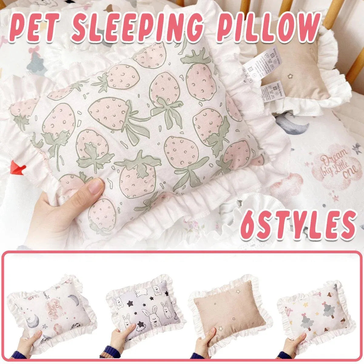Lace Cat Pillow Soft Pet Cushion for Sleeping Comfortable Kitty Bed Cushion - White Strawberry