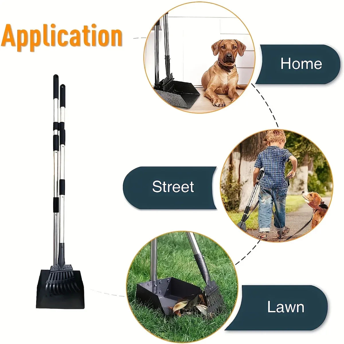 Pet Waste Removal Tool Set Stainless Steel Scooper Rake Shovel Dustpan Outdoors